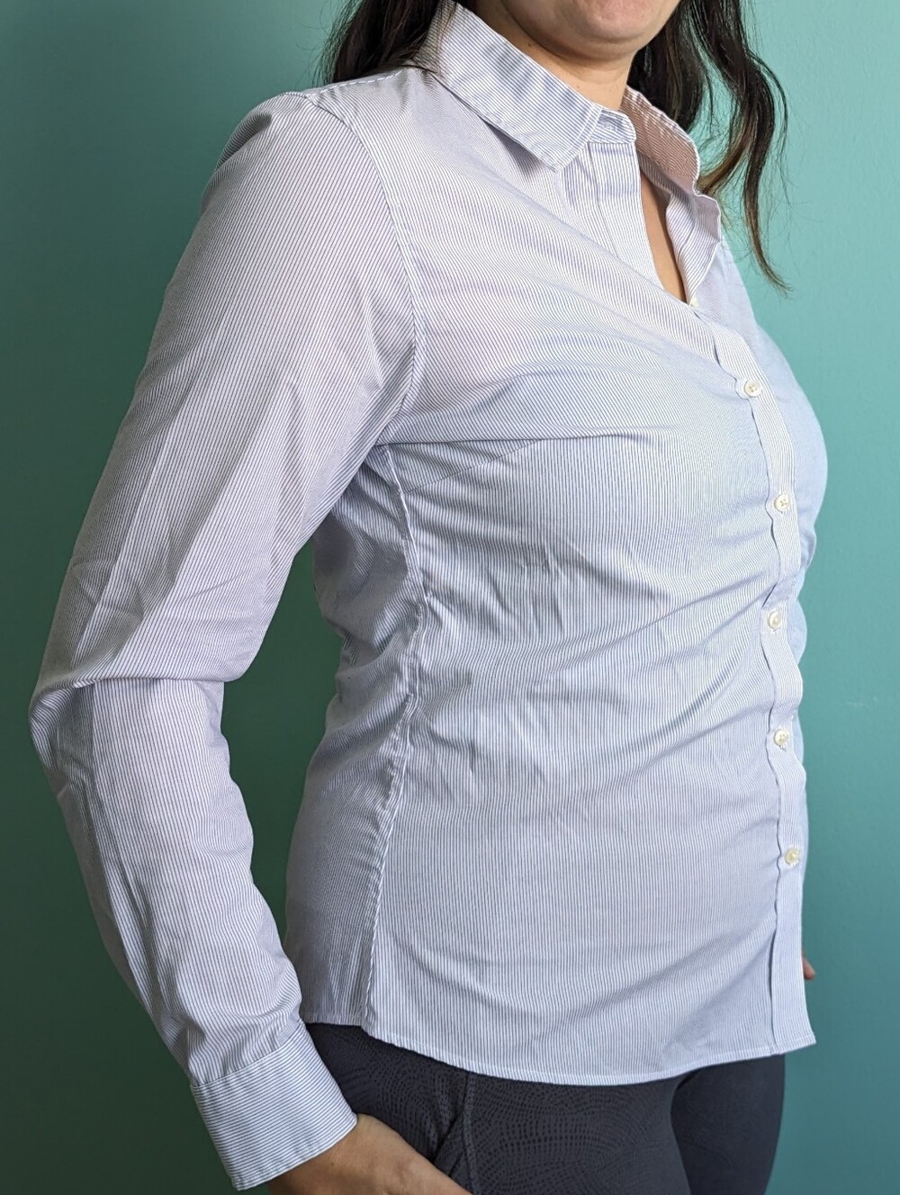 Banana Republic White with Light Blue Pinstripe Dress Shirt